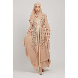Vestido de noche en capas abaya abierto adornado floral de lujo de la Riviera francesa - Product Image 2