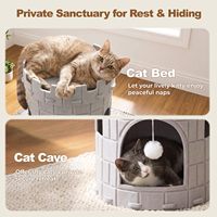 Lit pour chat 3-en-1 de luxe, résistant aux rayures, en forme de château, avec boule suspendue, grand abri en feutre pliable, emballage en carton