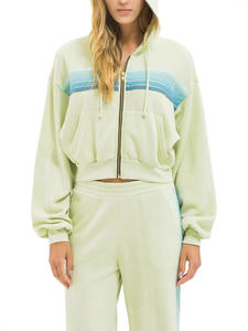 Hoodie dan Celana Training Wanita Aviator Nation dengan Ritsleting, 5 Garis Pelangi, Lengan Panjang, Jahitan Longgar - Product Image 2