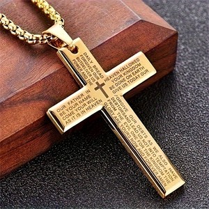 Collier en acier inoxydable personnalisé avec pendentif croix gravé <span class=keywords><strong>Prière</strong></span> <span class=keywords><strong>du</strong></span> Seigneur, bijou tendance chrétien le plus vendu - Product Image 3