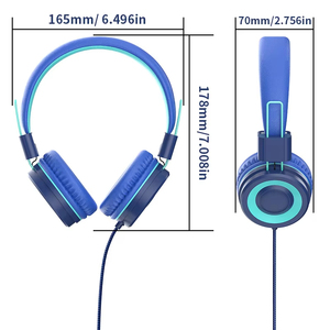 Auriculares ajustables con cable sobre la oreja, con micrófono, sonido estéreo, color azul, para uso con teléfono móvil, control de botones, ajuste de volumen - Product Image 4