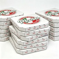 Boîte en carton ondulé blanc pour emballage de pizza, impression personnalisée de logo, étanche et gaufrée, vente en gros