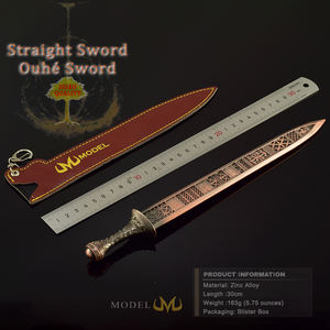 Réplique entièrement en métal de 30cm Ouhe Sword From Elden Ring Cosplay Prop avec gaine en cuir et ornement cadeau pour garçon sculpté - Product Image 6