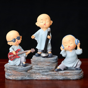 Resin Little Monk Sculpture Set Artistic Home Decoration <b>Desk</b> Gift - Product Image 1