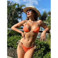 Ensemble bikini côtelé 2 pièces pour femme, motif écaille de tortue, avec anneau, dos et côtés à nouer, bretelles réglables, pour la plage estivale
