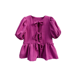 Top de manga farol con cordones, blusas de lino y algodón para niña, camiseta bonita para niños - Product Image 2