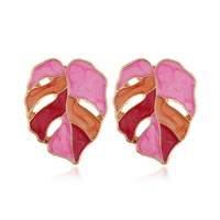 Boucles d'oreilles tendance en métal émaillé coloré en forme de feuille, clous d'oreilles en or pur, bijoux à la mode pour femmes 2021