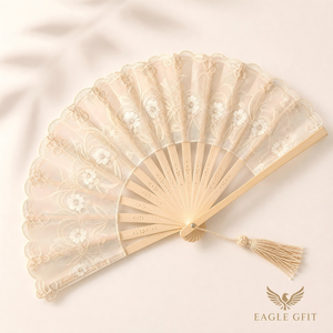 Abanico de 23 cm con Varillas de Bambú Clásicas Estampadas, Encaje Español Hecho a Mano, Diseño de Libélula, Arte Folclórico, Regalo Empresarial - Product Image 2