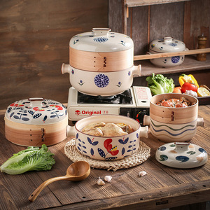 Casserole en céramique <span class=keywords><strong>de</strong></span> style japonais avec grille <span class=keywords><strong>de</strong></span> <span class=keywords><strong>cuisson</strong></span> vapeur, marmite multi-couches et faitout pour usage hôtelier et domestique - Product Image 5