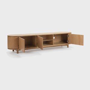 Mueble para <span class=keywords><strong>TV</strong></span> de Madera Sólida Estilo Moderno de Mediados de Siglo, Consola Multimedia Minimalista para Sala de Estar Pequeña, Gabinete de Almacenamiento para Comedor - Product Image 1