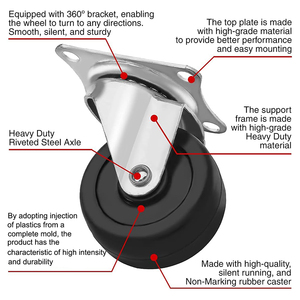 1,5 ''2'' 2,5 ''3''Black <span class=keywords><strong>Rubber</strong></span> <span class=keywords><strong>Caster</strong></span> Wheel Leichte Möbel Rollen Räder Guter Griff Nützliche Lenk rolle für Möbel - Product Image 3