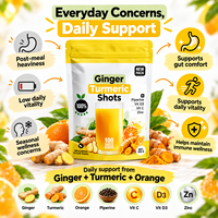 Poudre de gingembre et curcuma en shot, marque privée OEM, avec piperine, vitamines C, D3 et zinc pour le soutien immunitaire et antioxydant, 100g