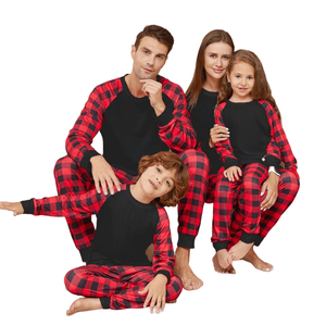 Costume à carreaux anti-rétrécissement fabriqué en usine, ensembles de vêtements de Noël décontractés pour les familles pour les vacances avec logo <span class=keywords><strong>personnalisé</strong></span> - Product Image 1