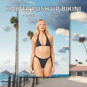 Ensemble de bikini triangle uni à nouer sur le côté, maillot de bain push-up 2 pièces, écologique, séchage rapide, tenue de plage personnalisée pour femme - Product Image 2