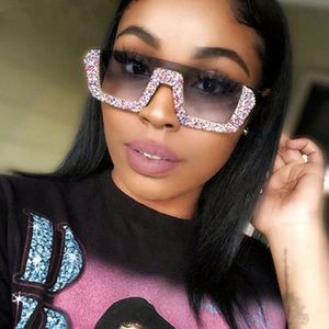 Nouveautés 2021 : Lunettes de soleil de luxe tendance à demi-monture avec diamants pour femmes, protection UV400, surdimensionnées, avec strass - Product Image 1