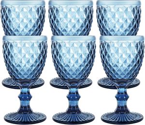 Bleu Vintage Verres À Vin Colore Gobelets Motif En Relief Tige Verrerie De Noce Bar Tasses À Boire Diamant Bleu - Product Image 1