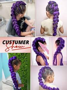 Capelli Intrecciati <span class=keywords><strong>Viola</strong></span> 24 Pollici 3 Pacchi Pre-Stirati Estensioni <span class=keywords><strong>Colorate</strong></span> per Trecce Twist Box Braids Lunghe Trecce all'Uncinetto Doppie a Macchina - Product Image 2