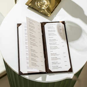 Porte-menu en cuir véritable sur mesure A4, couvertures de menu de restaurant, logo personnalisé, présentoir de factures, vente en gros ALM-0050 - Product Image 1