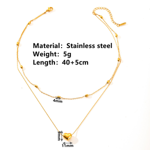 Collar <span class=keywords><strong>de</strong></span> Corazón <span class=keywords><strong>de</strong></span> Doble Capa, Chapado en Oro <span class=keywords><strong>de</strong></span> 18K, Acero Inoxidable, con Cuentas Delicadas y Colgante Apilado, Joyería para Mujer, Regalo - Product Image 4