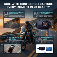 Cámara para Motocicleta 2K 1440P HD, Diseño sin Pantalla, Wi-Fi, Descarga de Video por Aplicación, IP66 Impermeable, Grabación en Bucle, para Motocicleta y Scooter