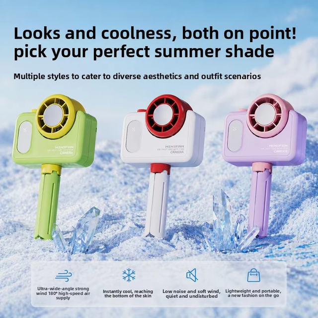 New Handheld Mini Fan Camera Clip USB-Charged Compact Portable Outdoor Cooling Fan Brushless Motor ABS Shell 5-Speed Settings