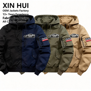 Premium PU <b>Leather</b> Winter <b>Long</b> Hooded Bomber <b>Jacket</b>-Men's Custom Logo Casual Windbreaker Zipper Closure OEM Service Wholesale - Product Image 4