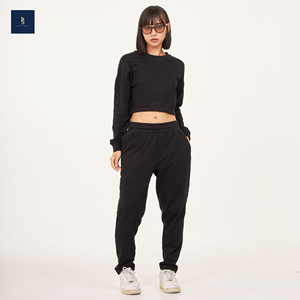 Ensemble de vêtements pour femmes Sweat-shirt court et pantalons longs Impression de logo personnalisable Coton tricoté Polyester Meilleure qualité - Product Image 6