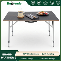 Table de camping pliable en bambou écologique, hauteur réglable, portable, pour l'extérieur, avec pieds télescopiques
