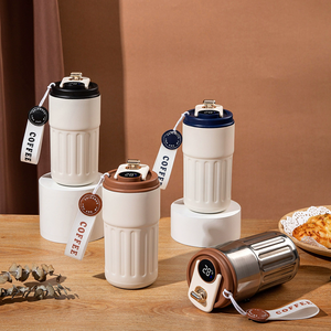Tasses à <span class=keywords><strong>café</strong></span> intelligentes portables en acier inoxydable de 410 ml personnalisées, avec affichage de la température, pour le voyage et le camping, avec poignée en corde - Product Image 1