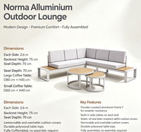 Ensemble de salon d'extérieur d'angle avec structure en aluminium thermolaqué, tables d'appoint intégrées, coussins en oléfine amovibles résistants à l'eau, durable