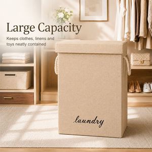 Panier à linge en tissu de lin en gros, grande capacité, pliable, avec poignées en corde de coton - Product Image 3