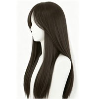 U&ME Hair Cosplay Perruque synthétique noire longue et droite, fabriquée à la machine, style franges complètes