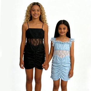 Vestido de Fiesta Ajustado de Encaje y Satén Personalizado de Alta Calidad para Adolescentes, Fabricante Mayorista de Vestidos a Juego para Hermanas, Marca A&J - Product Image 1