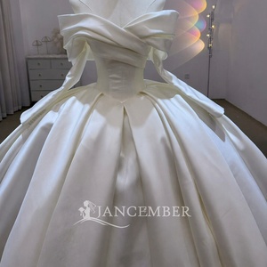 Robe de mariée Lsjj172 romantique en satin plissé avec corsage croisé et plissé, style robe de bal, pour mariée classique de la chapelle Jancember - Product Image 5