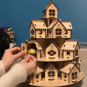 Calendario de Adviento de Madera DIY con Casas de Pueblo Navideñas de 25 Días y Techos Desmontables para Exhibición en Mesa - Product Image 3