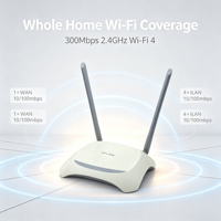 Routeur sans fil TL-WR842N N300 2,4 GHz 300 Mbps, 2 antennes, 1 port WAN, 4 ports LAN, routeur Ethernet rapide 100 Mbps avec fonction WDS Bridge pour la maison et le SOHO