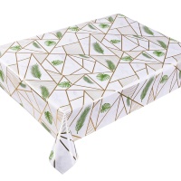 Nappe en PVC style nordique géométrique dorée avec imprimé feuilles tropicales, imperméable et anti-taches, en plastique