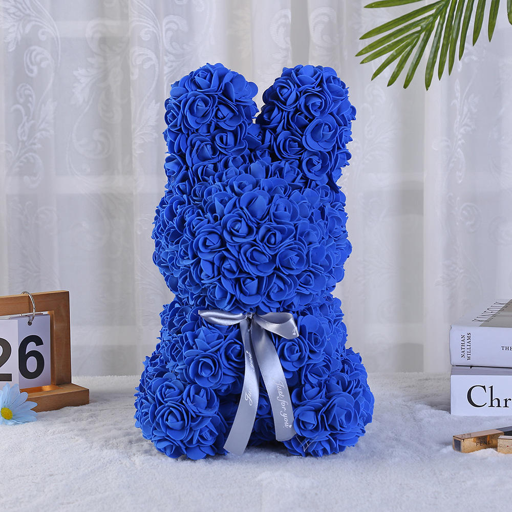 Conejo flor azul oscuro 28m con caja de regalo