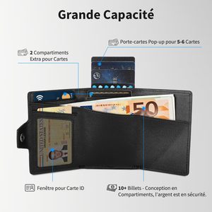 <span class=keywords><strong>Porte</strong></span>-cartes pop-up en aluminium anti-RFID, portefeuille intelligent en cuir microfibre et métal pour homme avec support <span class=keywords><strong>AirTag</strong></span> et poche zippée pour pièces de <span class=keywords><strong>monnaie</strong></span> - Product Image 2
