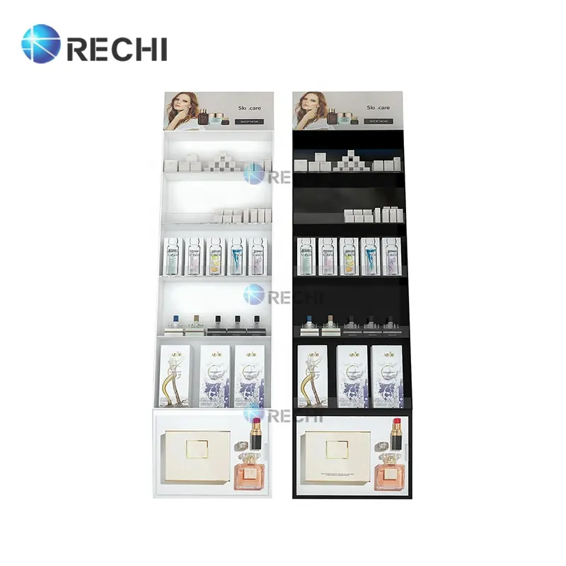 RECHI मूल डिजाइन और मेड मंजिल खड़े खुदरा प्रदर्शन खड़े शेल्फ के साथ सौंदर्य प्रसाधन बनाने के लिए यूपीएस खुदरा विक्रेता प्रदर्शन