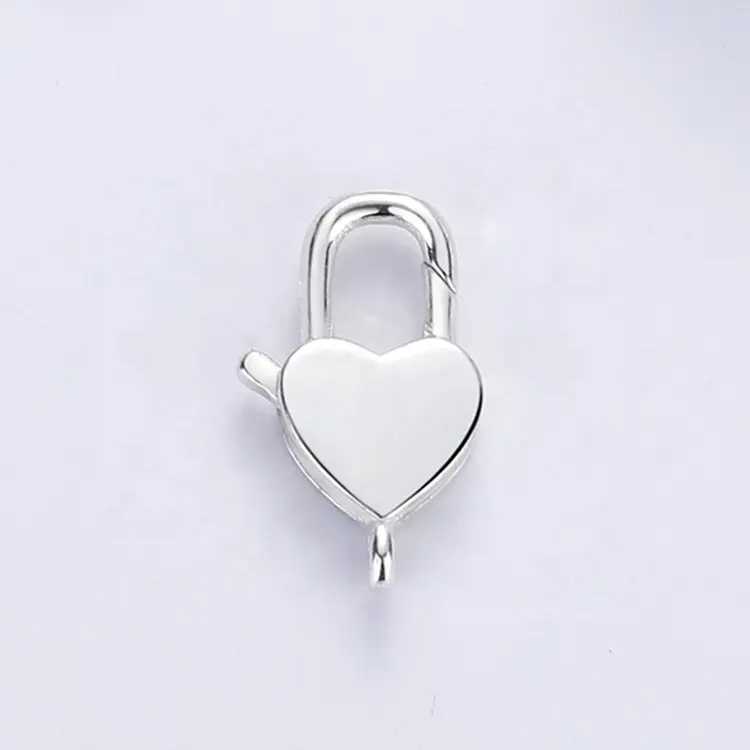 Sterling Silver 925 Jewelry Findings Components Plain Heart Shaped Lobster Charm Clasp For DIY