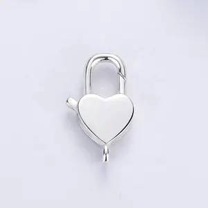 Logotipo personalizado Make Own Brand Plain Heart Shape Broche de langosta para collar Pulsera Plata de Ley 925 Accesorios de joyería Componentes