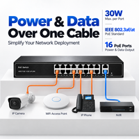 Switch Gigabit PoE 16 Port, Hub Jaringan 18 Port untuk Sistem Kamera IP CCTV 4K, Plug and Play, 240W 48V Ethernet PoE Switch