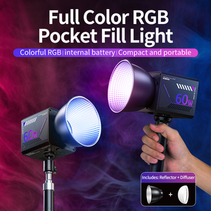 Lumière vidéo RGB COB 60W portable, lampe de photographie à main, batterie 10000mAh, 2800 à 6500K, CRI <span class=keywords><strong>95</strong></span>+, contrôle par bouton - Product Image 2