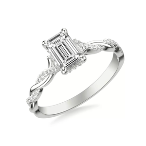 Anillo de compromiso de oro macizo de 14K con diamante de laboratorio talla esmeralda, certificado IGI, con tallo infinito retorcido y diamantes pavé laterales para mujer - Product Image 3