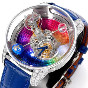 Montre automatique de luxe pour homme en acier inoxydable avec aiguilles célestes 3D et diamants arc-en-ciel de haute qualité - Product Image 2