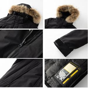 Parka de plumón de pato y ganso tejida para hombre, Abrigo acolchado grueso con contenido de plumón 90% con capucha de piel, método de impresión de demanda personalizada - Product Image 3