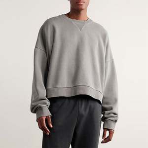 เสื้อสเวตเชิ้ตผ้าเกล็ดปลาเทอร์รี่สำหรับผู้ชาย, เสื้อโอเวอร์ไซส์ผ้าฝ้าย100% ฟอกลายครอปสีพื้นสำหรับฤดูหนาว - Product Image 1