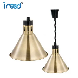 Golden Color Electric Food Heat Lamp Stainless Steel Electroplated Lampshade Infrared Bulb Buffet Food Warmer Telescopic Lamp