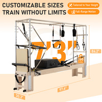 Cama de Pilates Multifuncional de Madera Negra con Sistema Integrado de Reformer y Torre para Entrenamiento de Cuerpo Completo